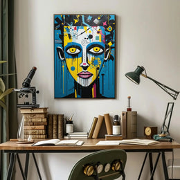 Vibrant Pop Art Portrait with Street Art Elements Poster PosterGoat