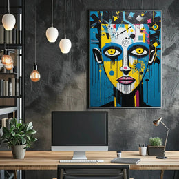 Vibrant Pop Art Portrait with Street Art Elements Poster PosterGoat