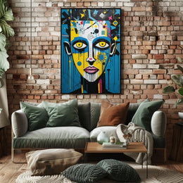 Vibrant Pop Art Portrait with Street Art Elements Poster PosterGoat
