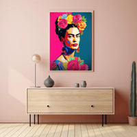 Vibrant Pop-Art Woman with Flowers Artistic Poster PosterGoat
