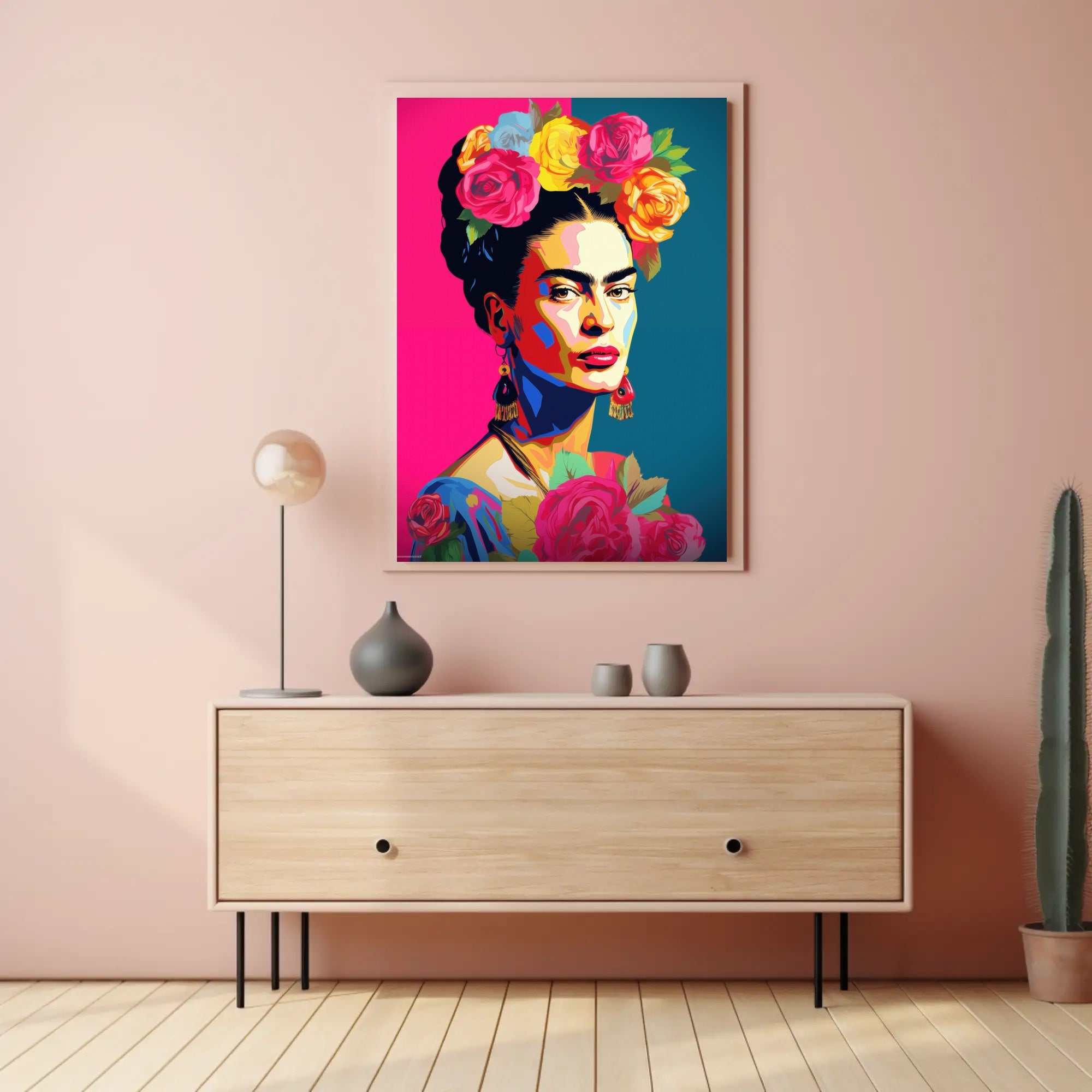 Vibrant Pop-Art Woman with Flowers Artistic Poster PosterGoat