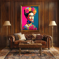 Vibrant Pop-Art Woman with Flowers Artistic Poster PosterGoat