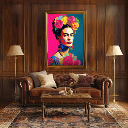Vibrant Pop-Art Woman with Flowers Artistic Poster PosterGoat