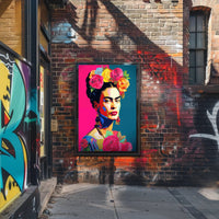 Vibrant Pop-Art Woman with Flowers Artistic Poster PosterGoat