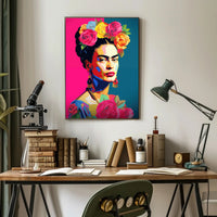 Vibrant Pop-Art Woman with Flowers Artistic Poster PosterGoat