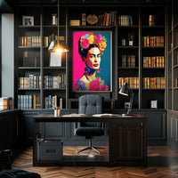 Vibrant Pop-Art Woman with Flowers Artistic Poster PosterGoat