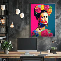 Vibrant Pop-Art Woman with Flowers Artistic Poster PosterGoat