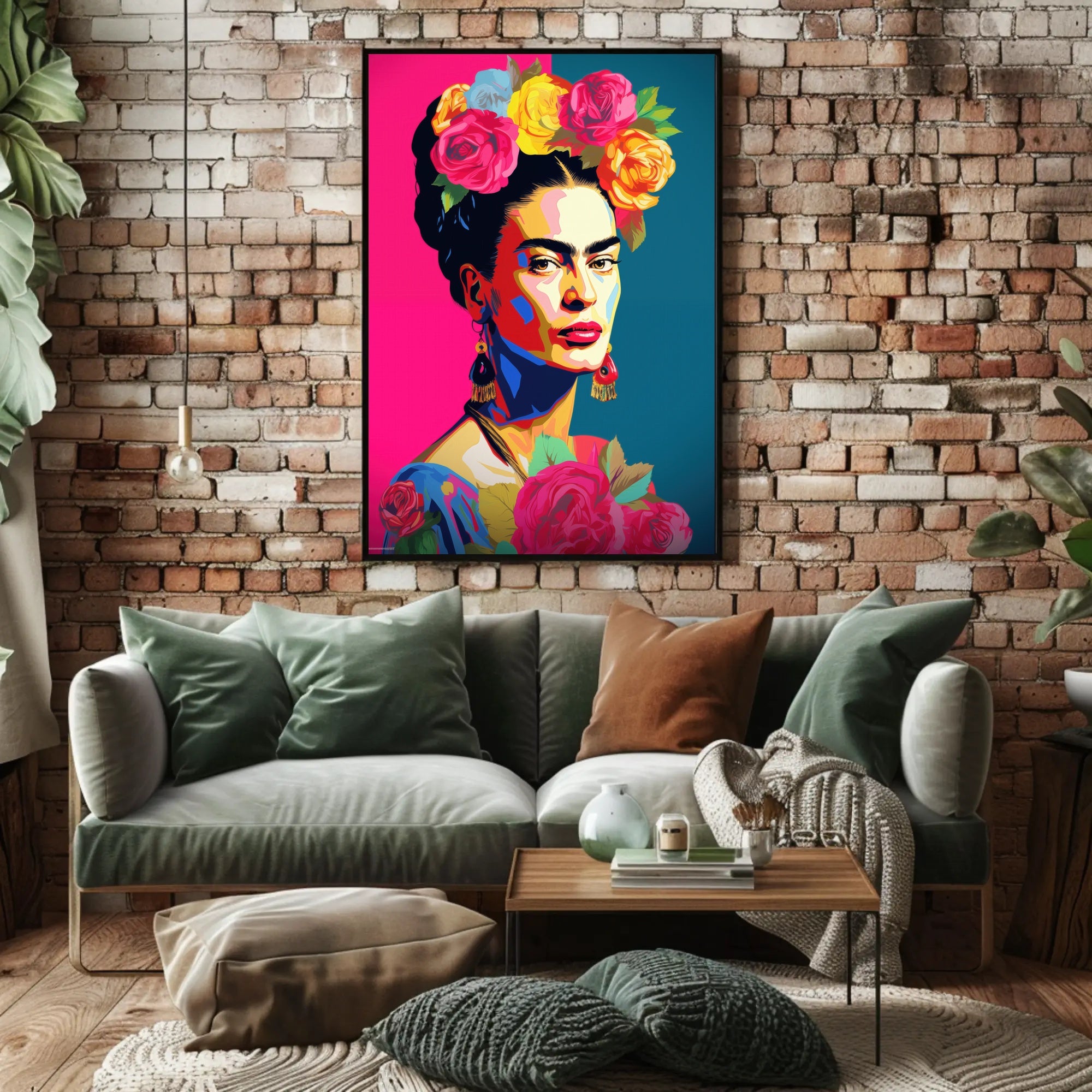 Vibrant Pop-Art Woman with Flowers Artistic Poster PosterGoat