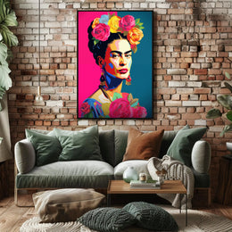 Vibrant Pop-Art Woman with Flowers Artistic Poster PosterGoat