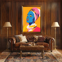 Vibrant Portrait of Woman in Artistic Poster PosterGoat