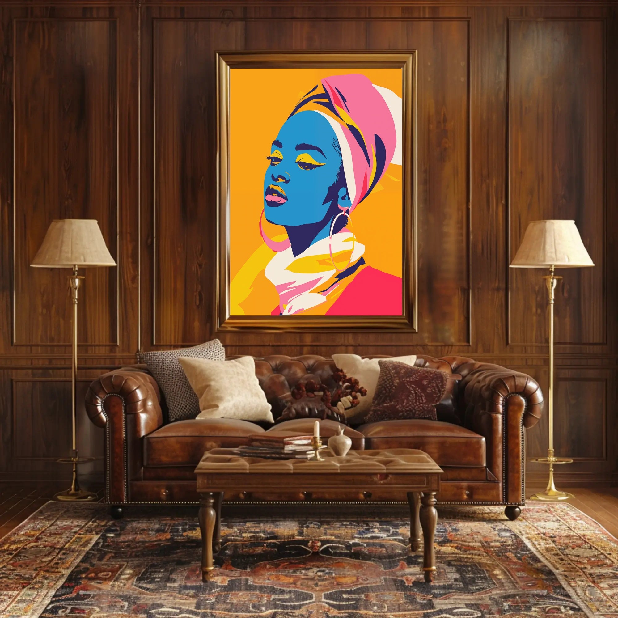 Vibrant Portrait of Woman in Artistic Poster PosterGoat
