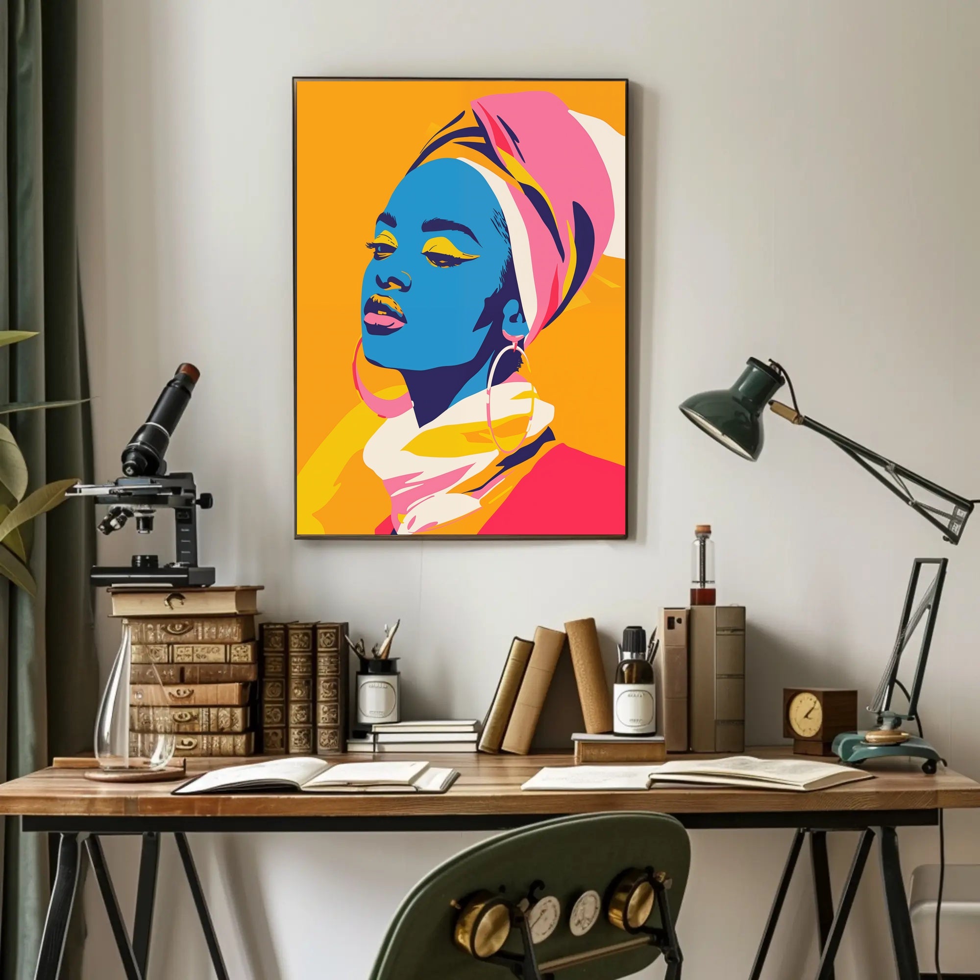 Vibrant Portrait of Woman in Artistic Poster PosterGoat