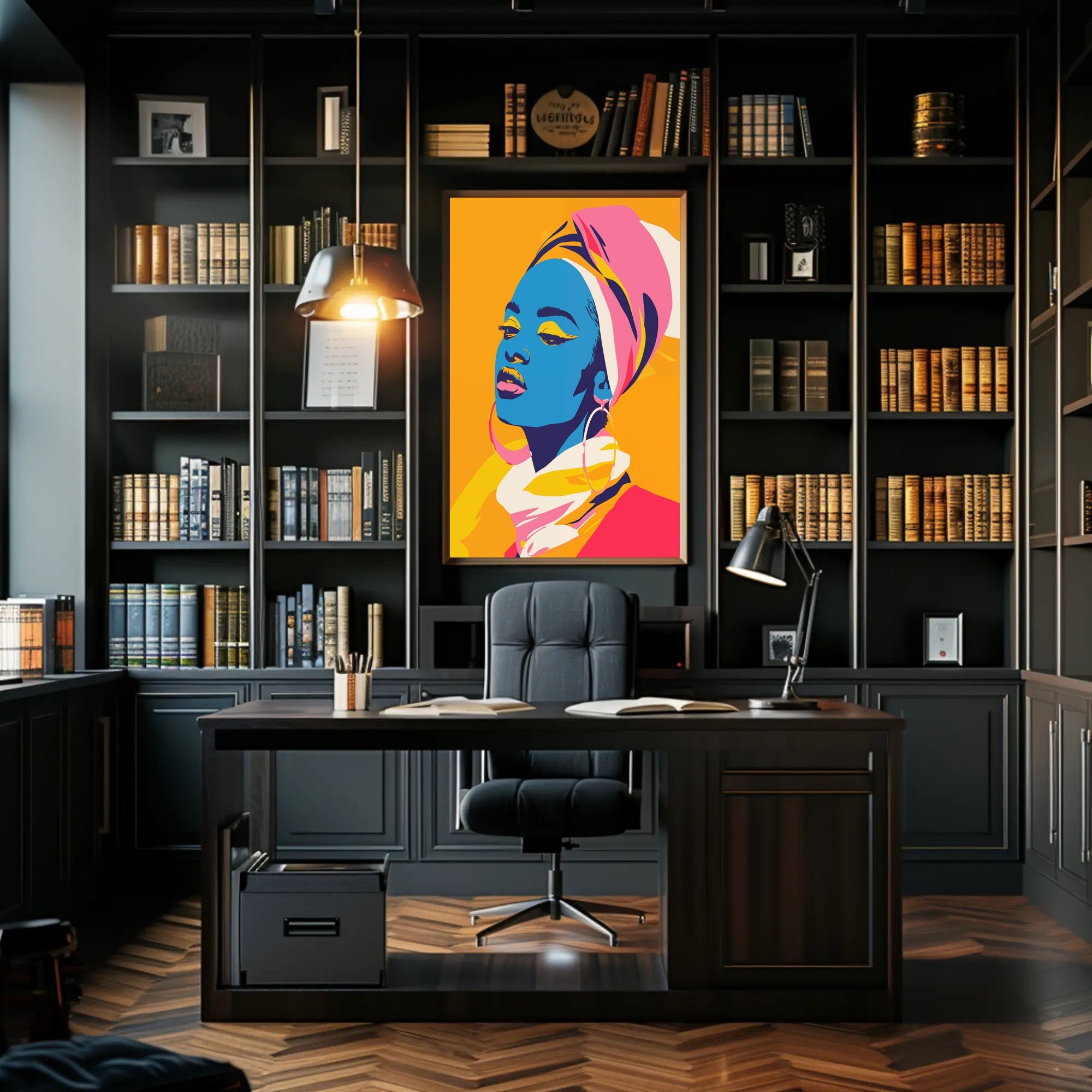 Vibrant Portrait of Woman in Artistic Poster PosterGoat