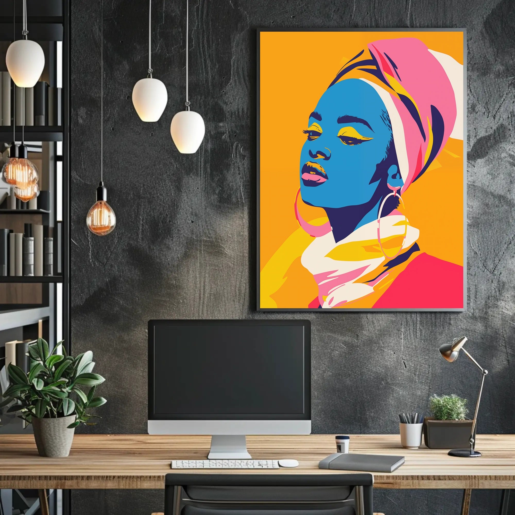 Vibrant Portrait of Woman in Artistic Poster PosterGoat