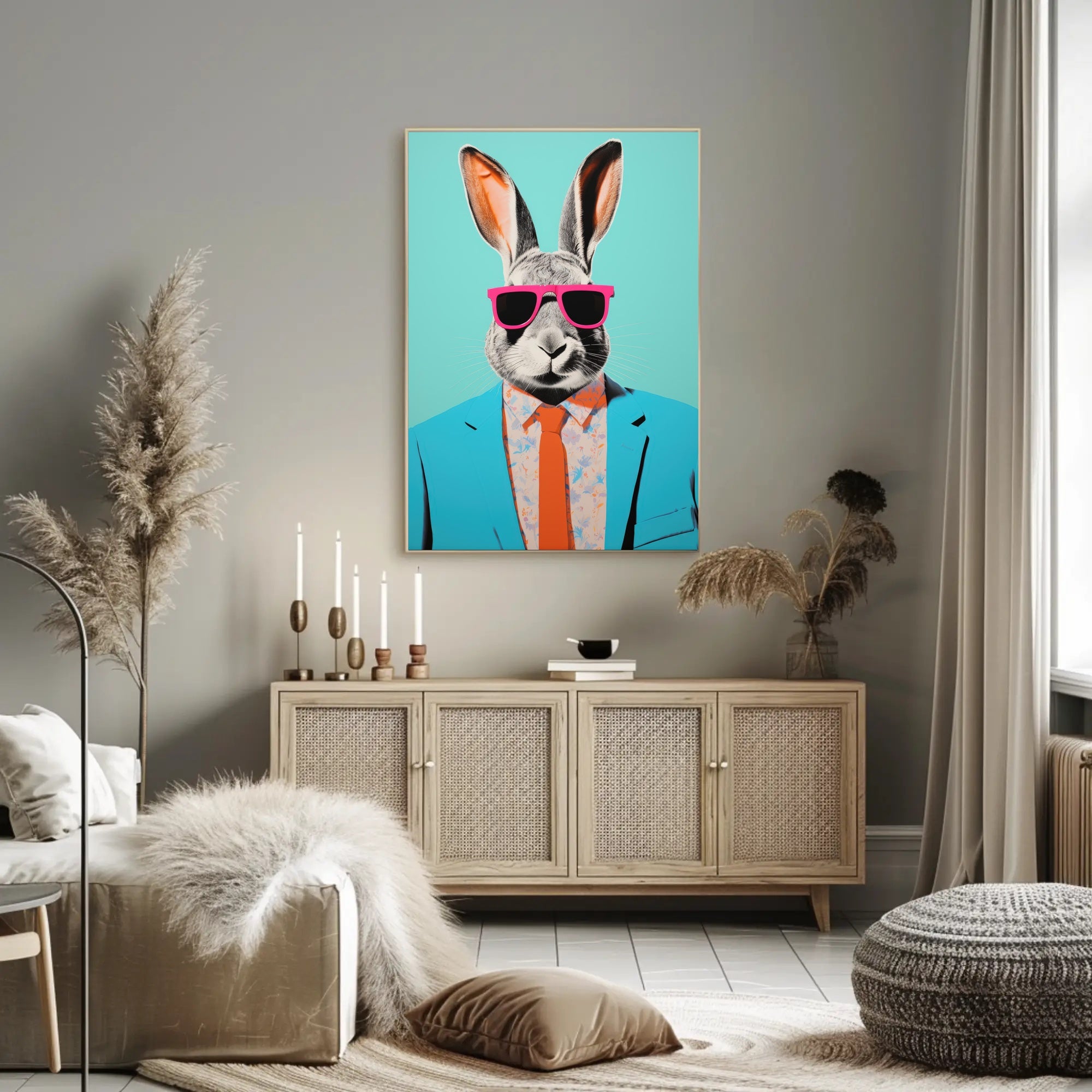 Vibrant Rabbit with Sunglasses Pop Culture Poster PosterGoat