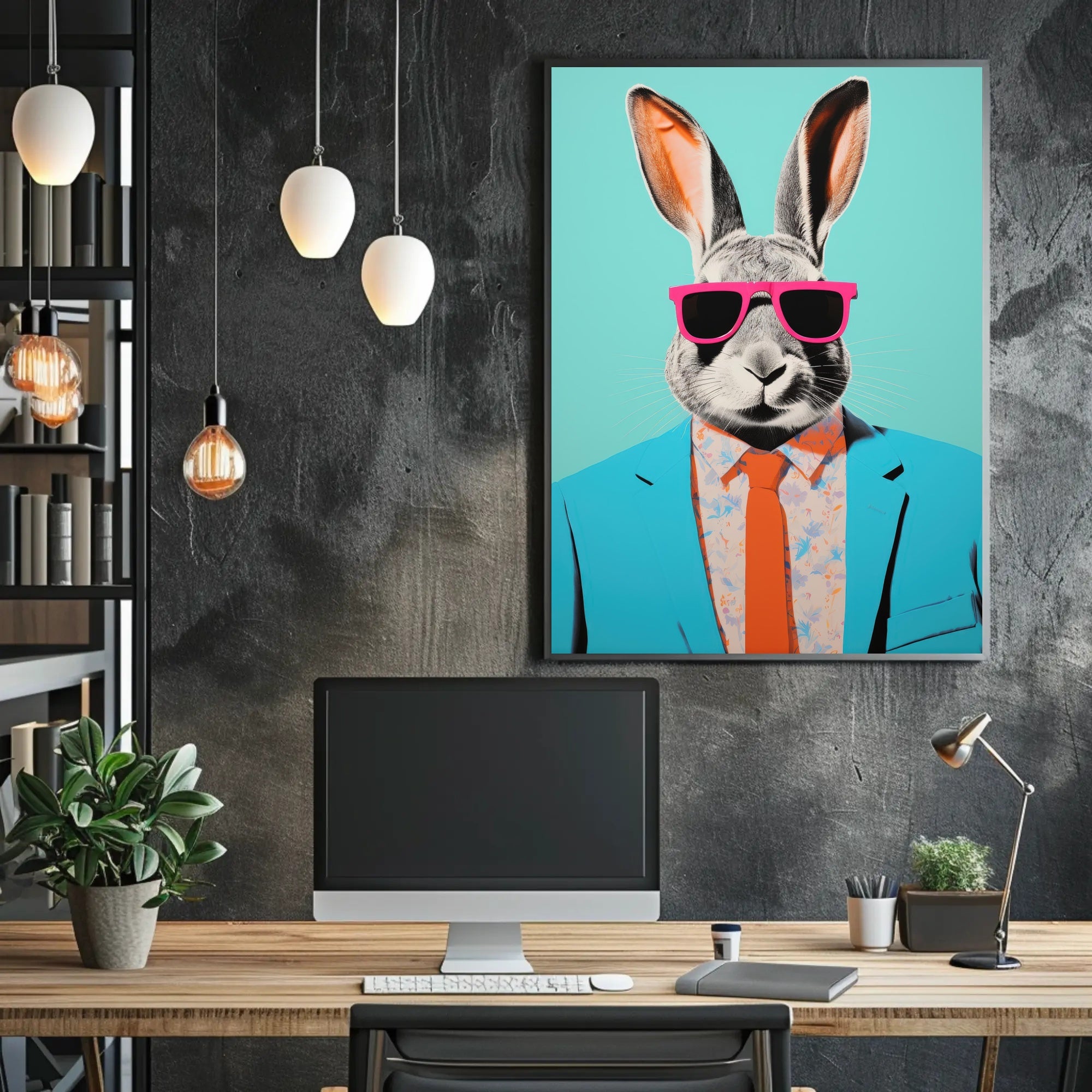 Vibrant Rabbit with Sunglasses Pop Culture Poster PosterGoat