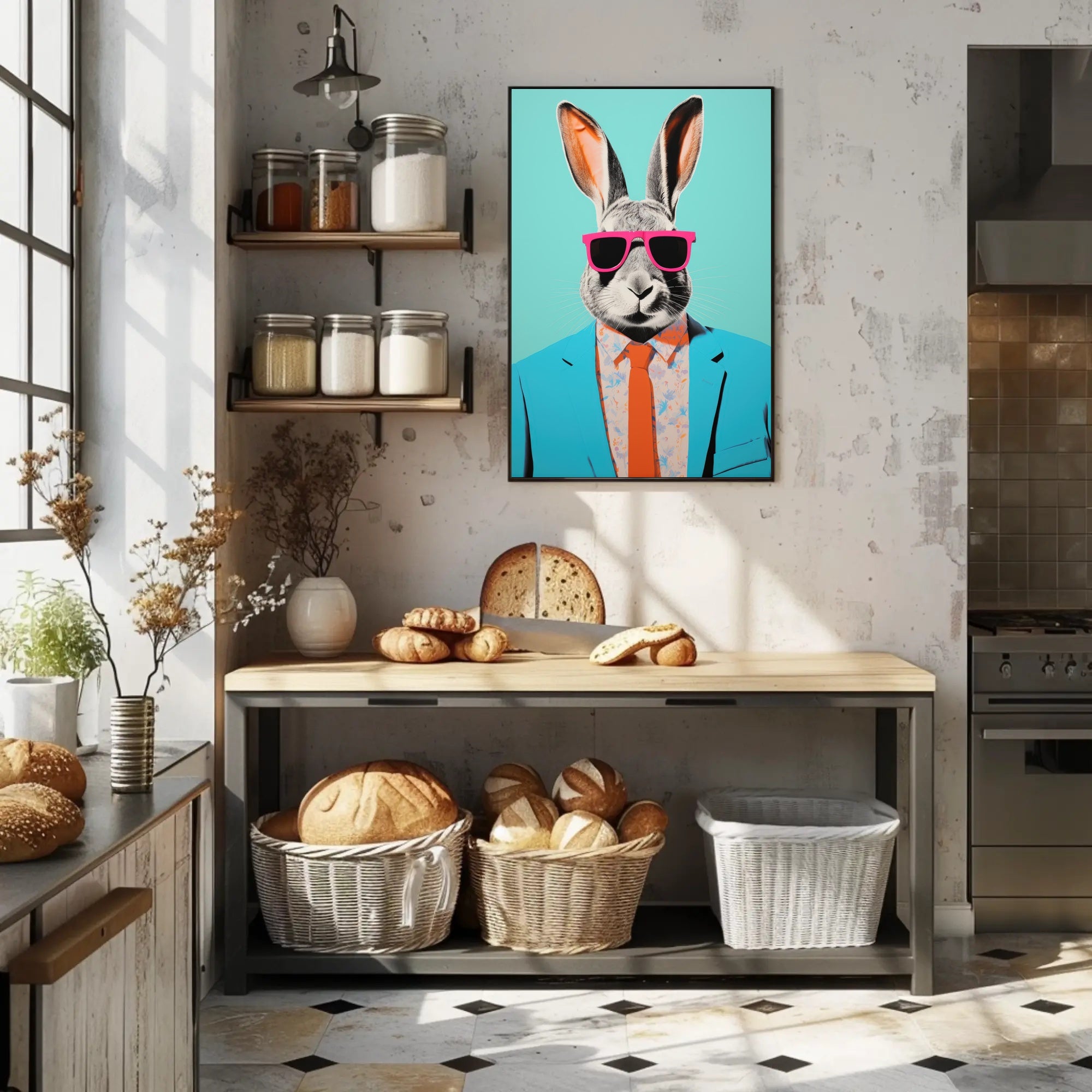 Vibrant Rabbit with Sunglasses Pop Culture Poster PosterGoat