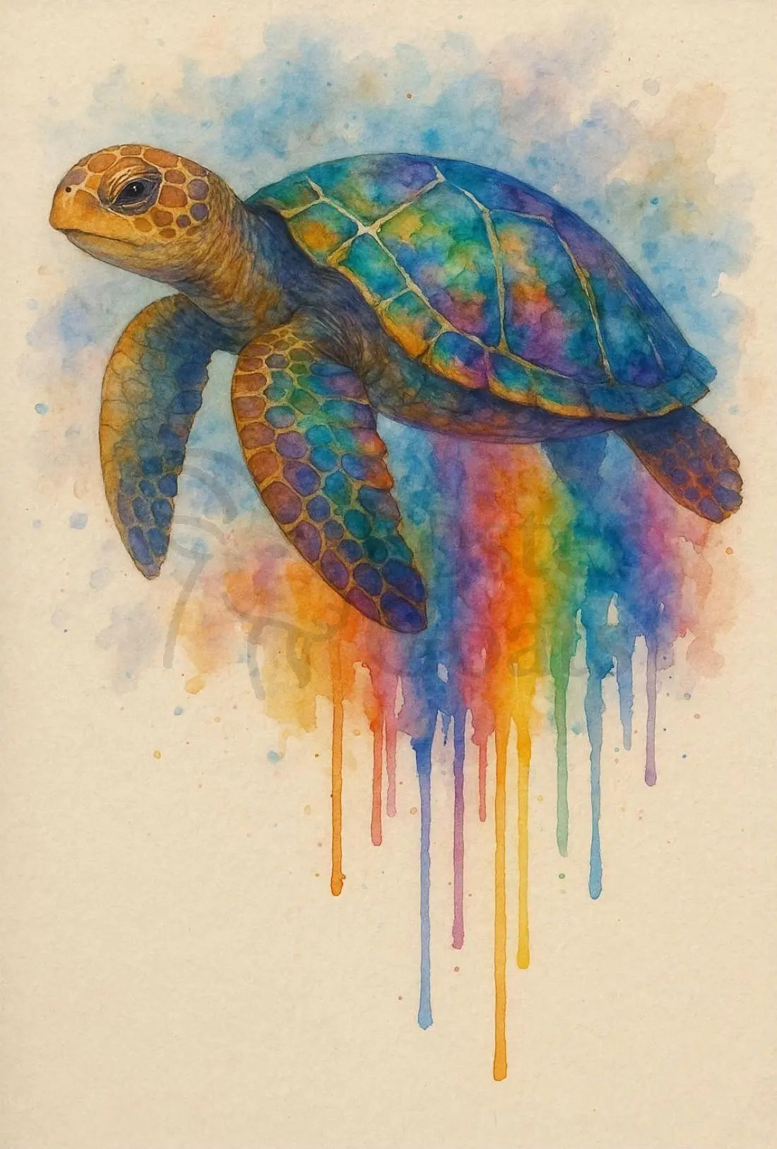 Vibrant Rainbow Sea Turtle Animal Poster PosterGoat