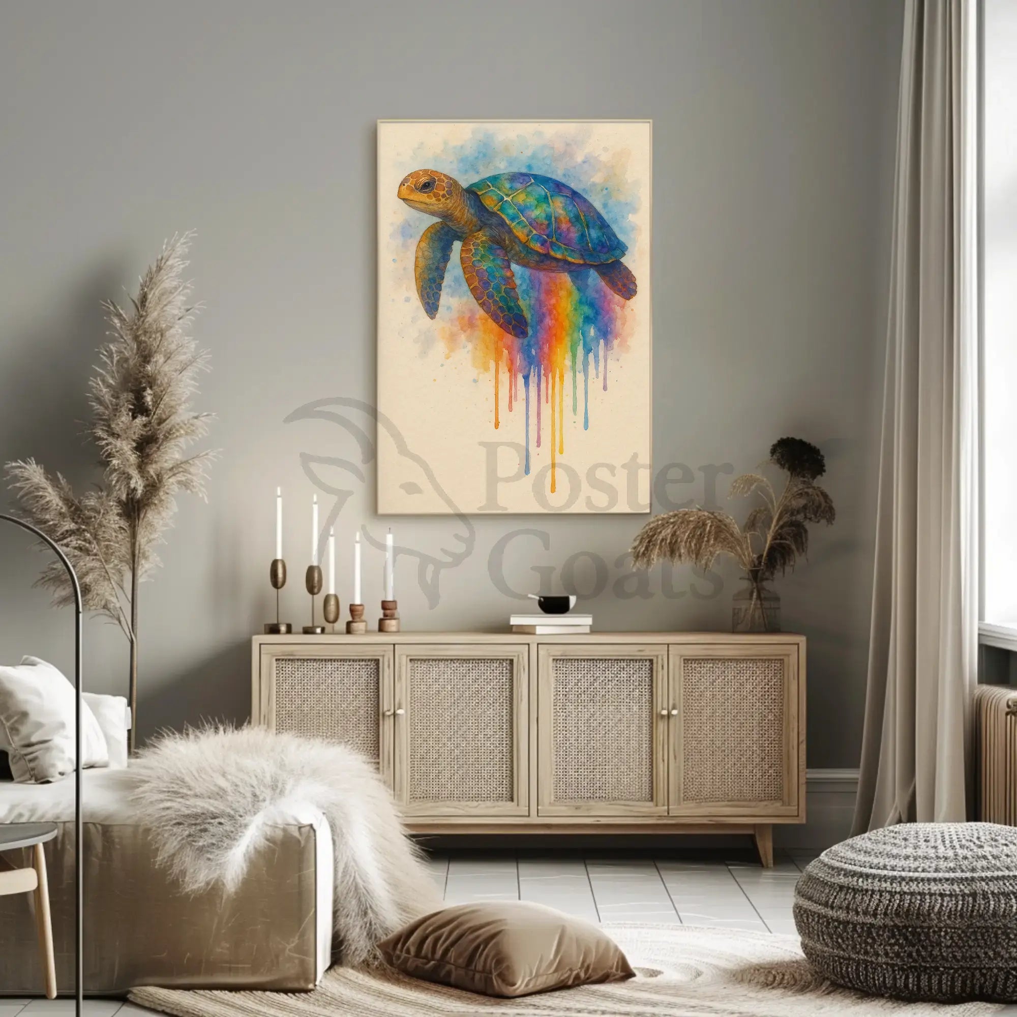Vibrant Rainbow Sea Turtle Animal Poster PosterGoat