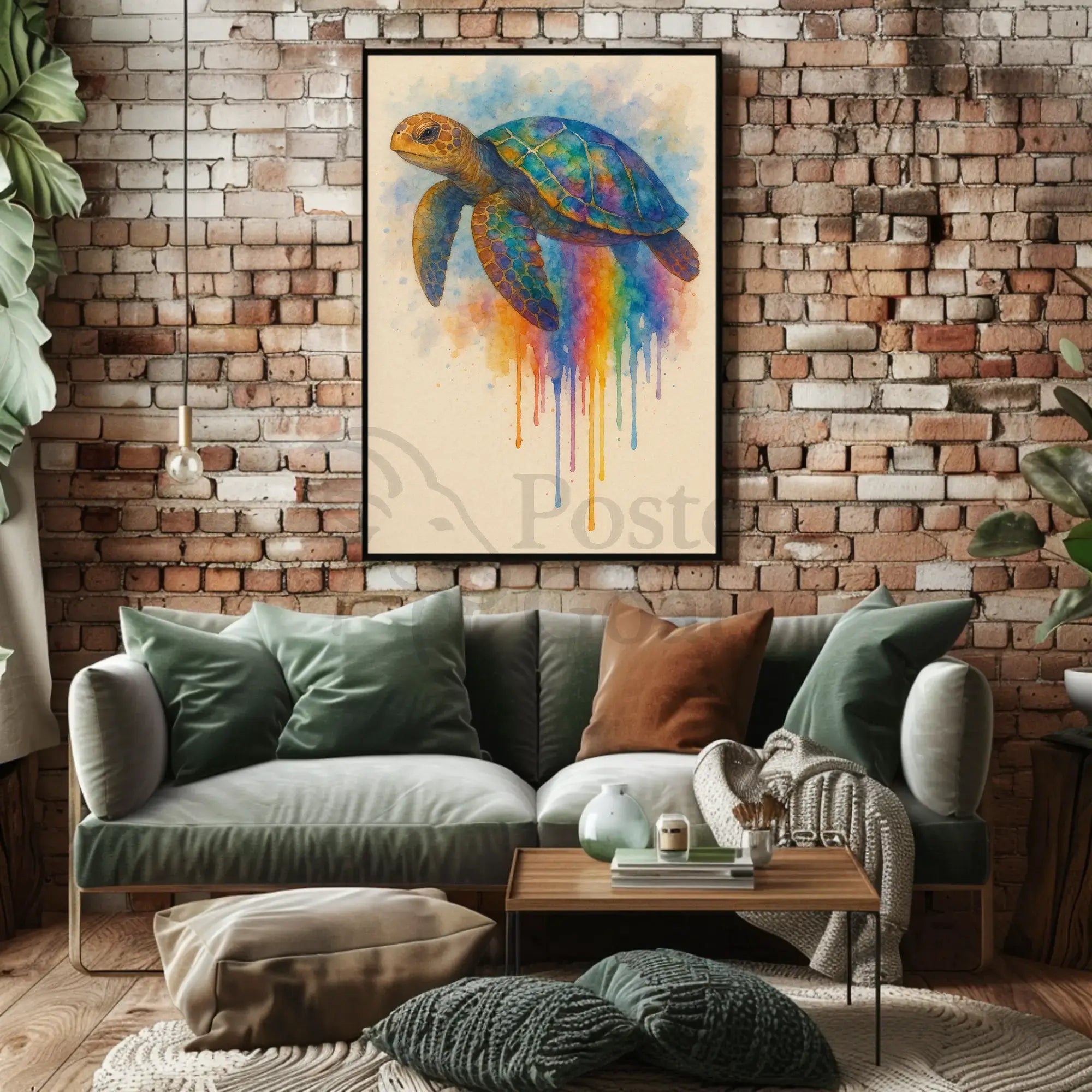 Vibrant Rainbow Sea Turtle Animal Poster PosterGoat