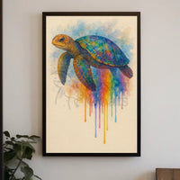 Vibrant Rainbow Sea Turtle Animal Poster PosterGoat