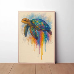 Vibrant Rainbow Sea Turtle Animal Poster PosterGoat