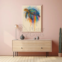 Vibrant Rainbow Sea Turtle Animal Poster PosterGoat
