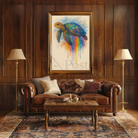 Vibrant Rainbow Sea Turtle Animal Poster PosterGoat