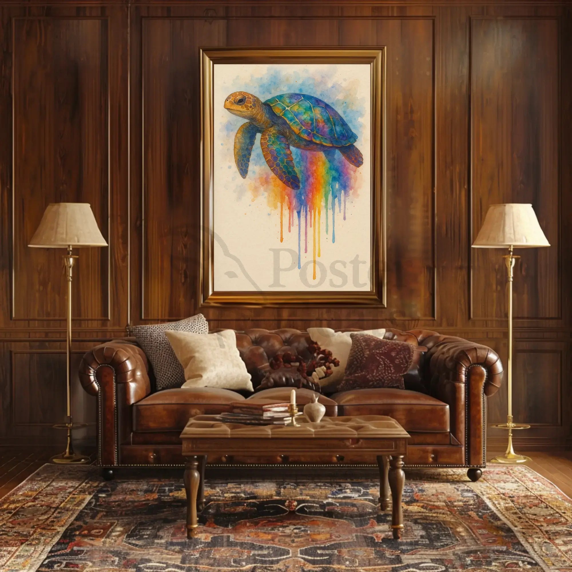 Vibrant Rainbow Sea Turtle Animal Poster PosterGoat