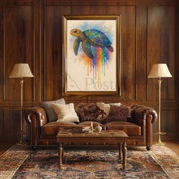 Vibrant Rainbow Sea Turtle Animal Poster PosterGoat