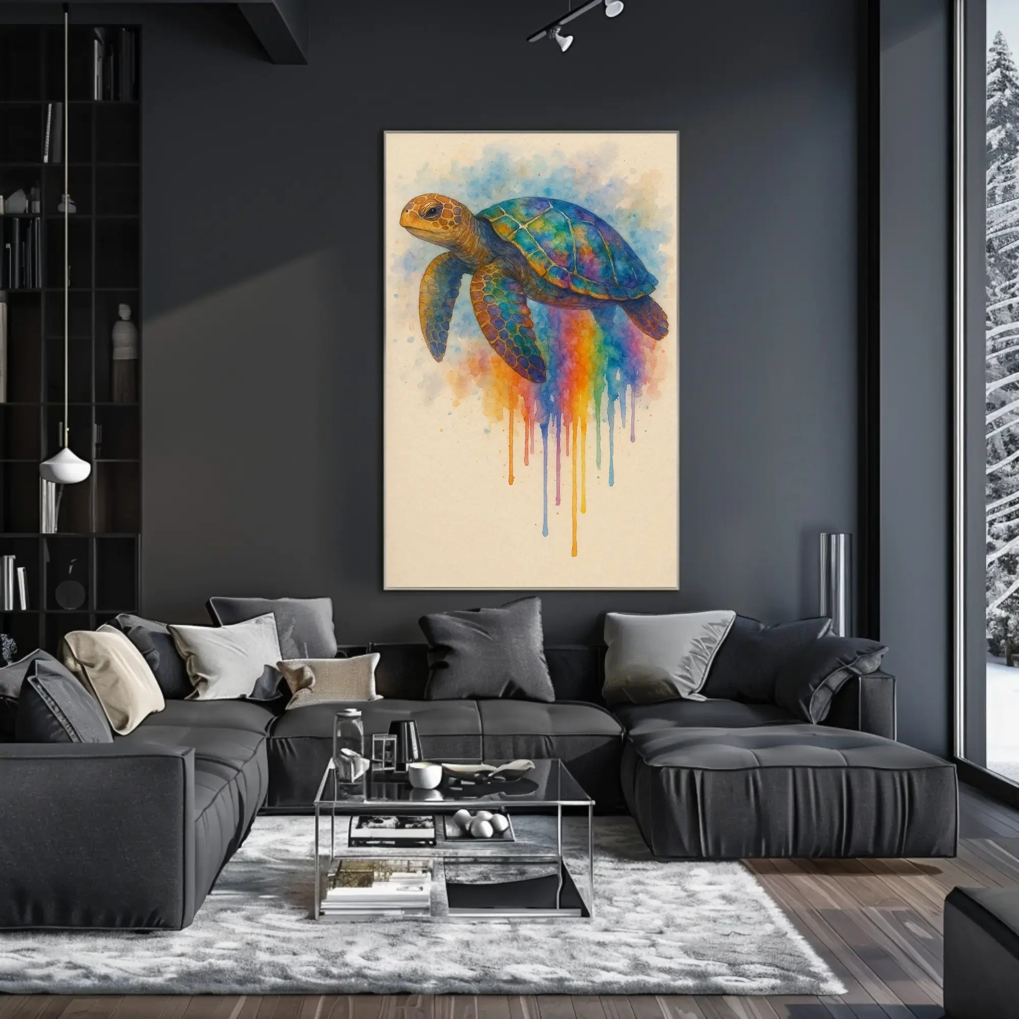 Vibrant Rainbow Sea Turtle Animal Poster PosterGoat