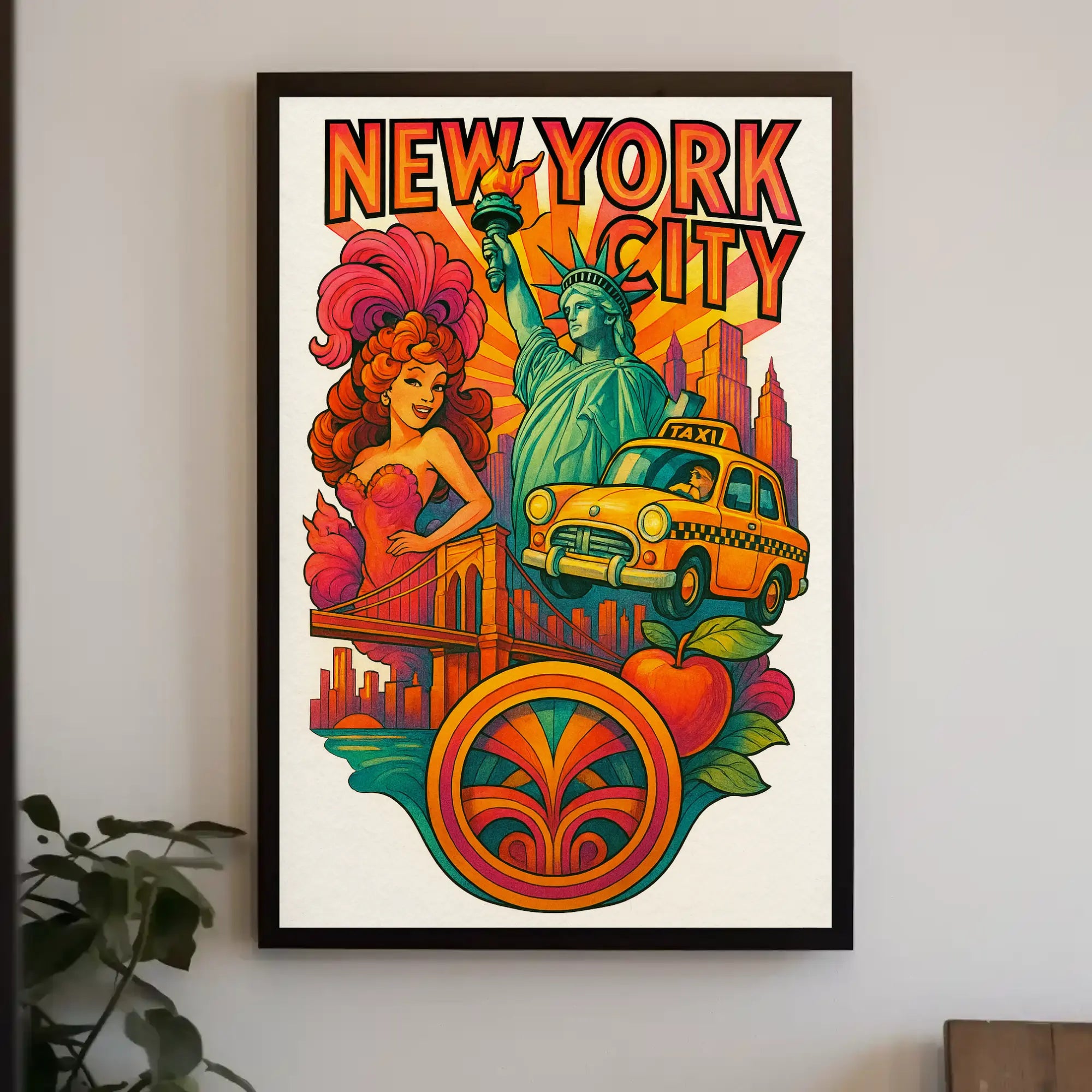 Vibrant Retro New York City Artistic Poster PosterGoat