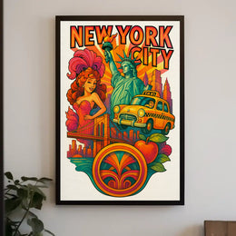 Vibrant Retro New York City Artistic Poster PosterGoat