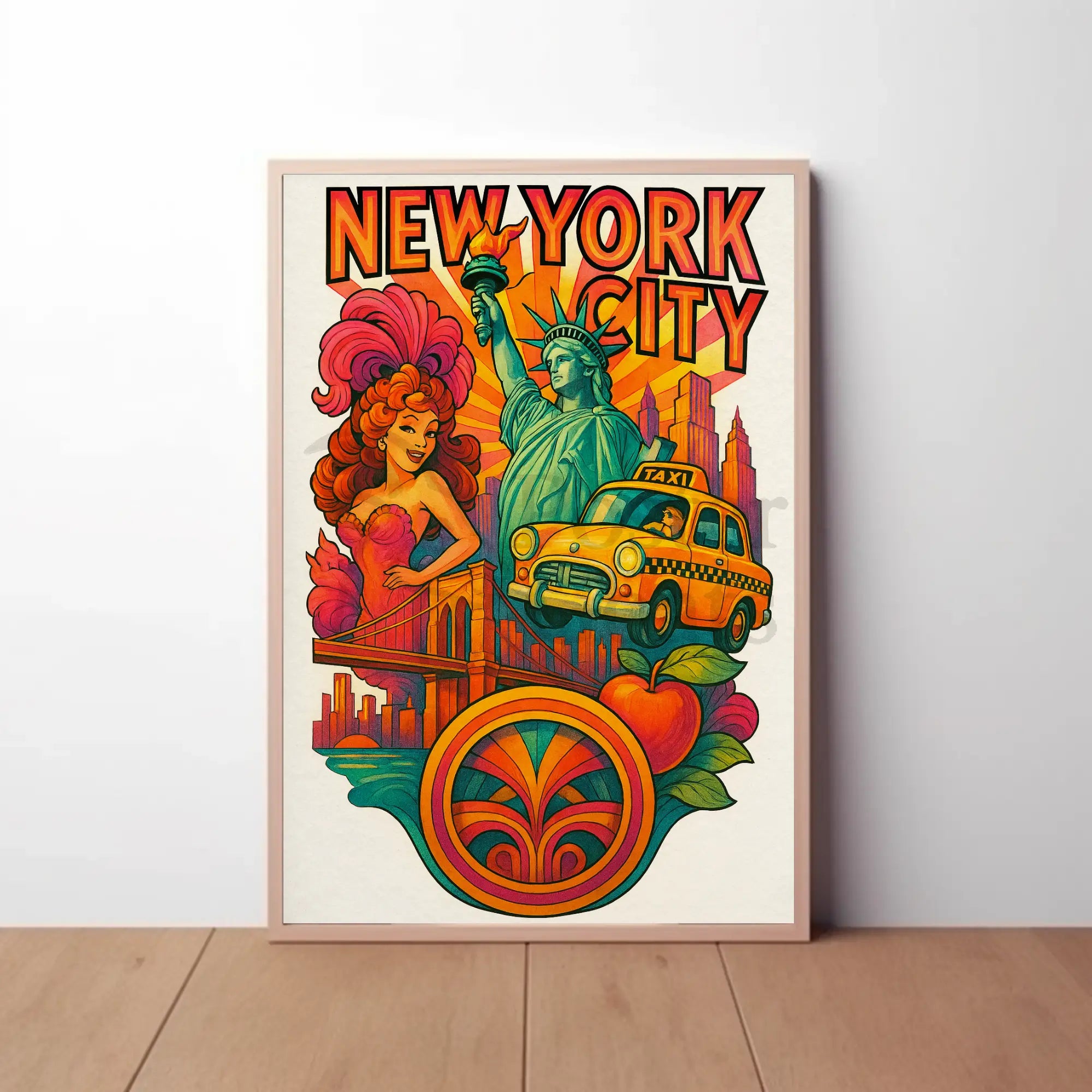 Vibrant Retro New York City Artistic Poster PosterGoat