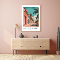Vibrant Santiago de Cuba Street Scene Travel Poster PosterGoat