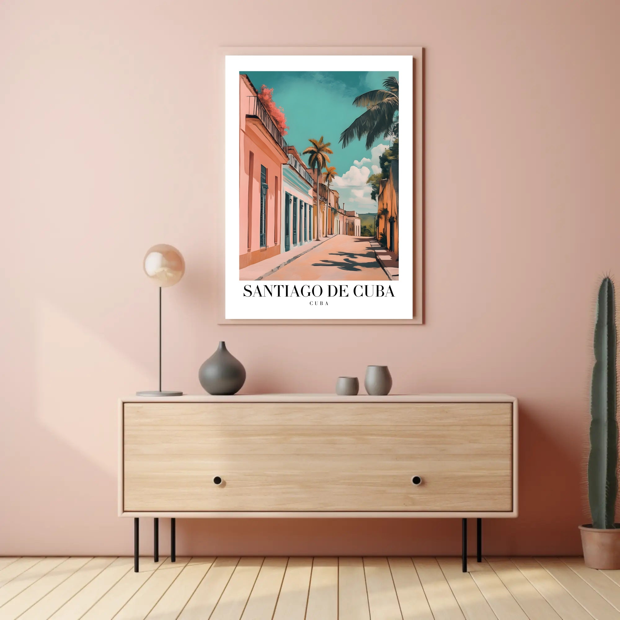 Vibrant Santiago de Cuba Street Scene Travel Poster PosterGoat