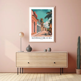 Vibrant Santiago de Cuba Street Scene Travel Poster PosterGoat