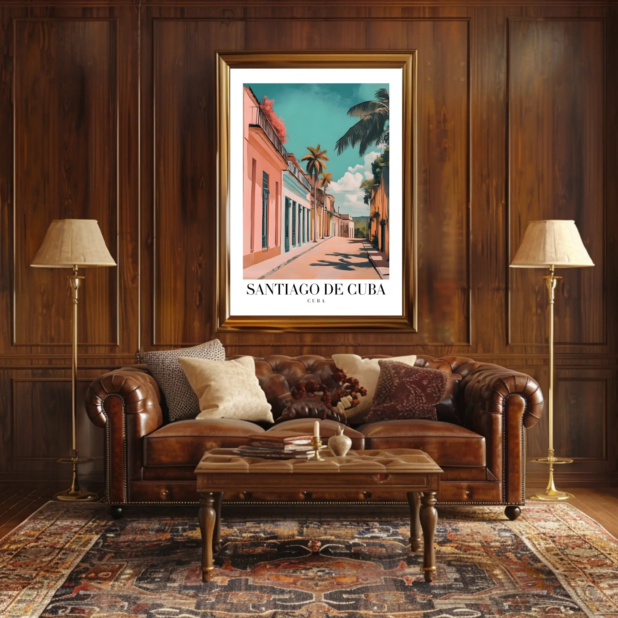 Vibrant Santiago de Cuba Street Scene Travel Poster PosterGoat