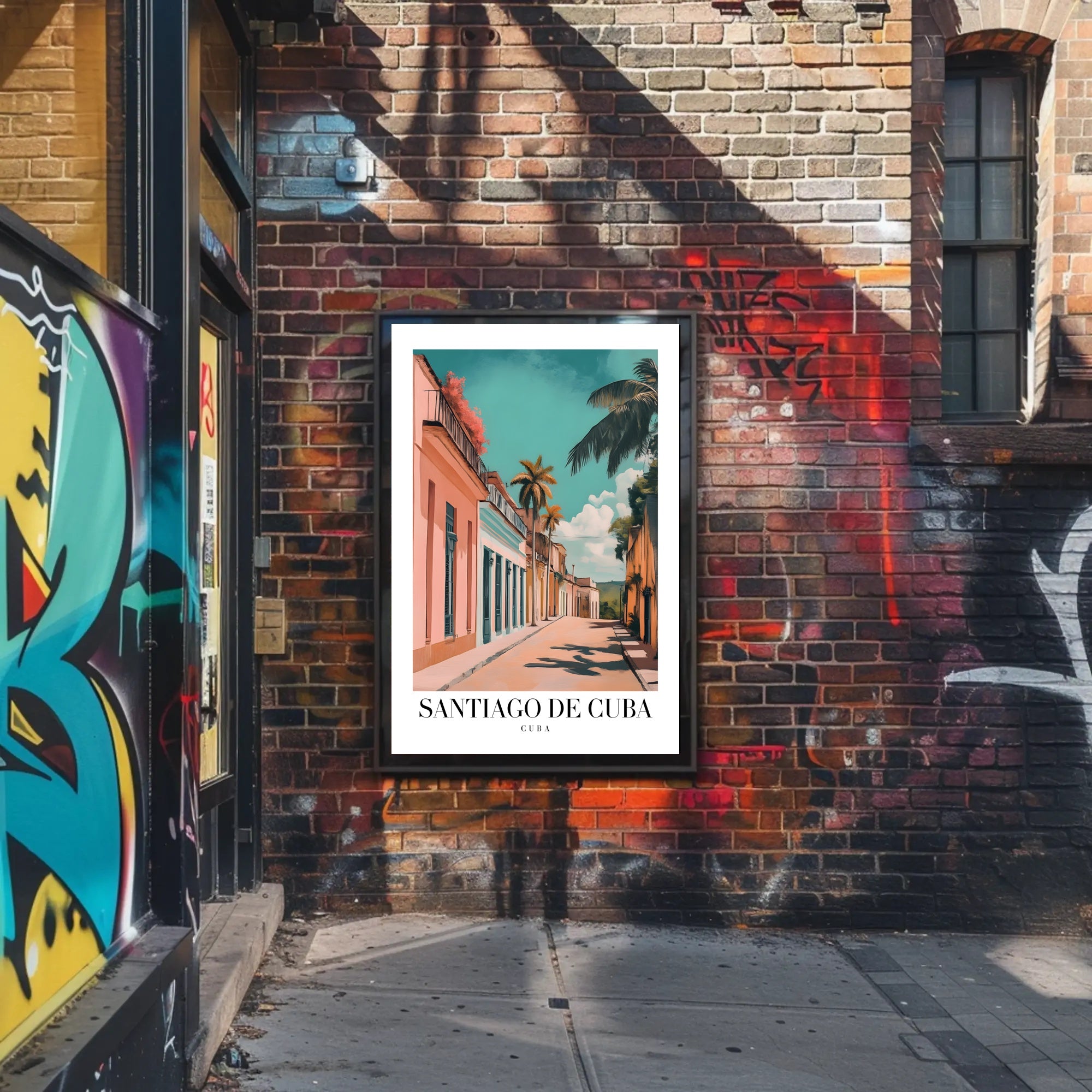 Vibrant Santiago de Cuba Street Scene Travel Poster PosterGoat