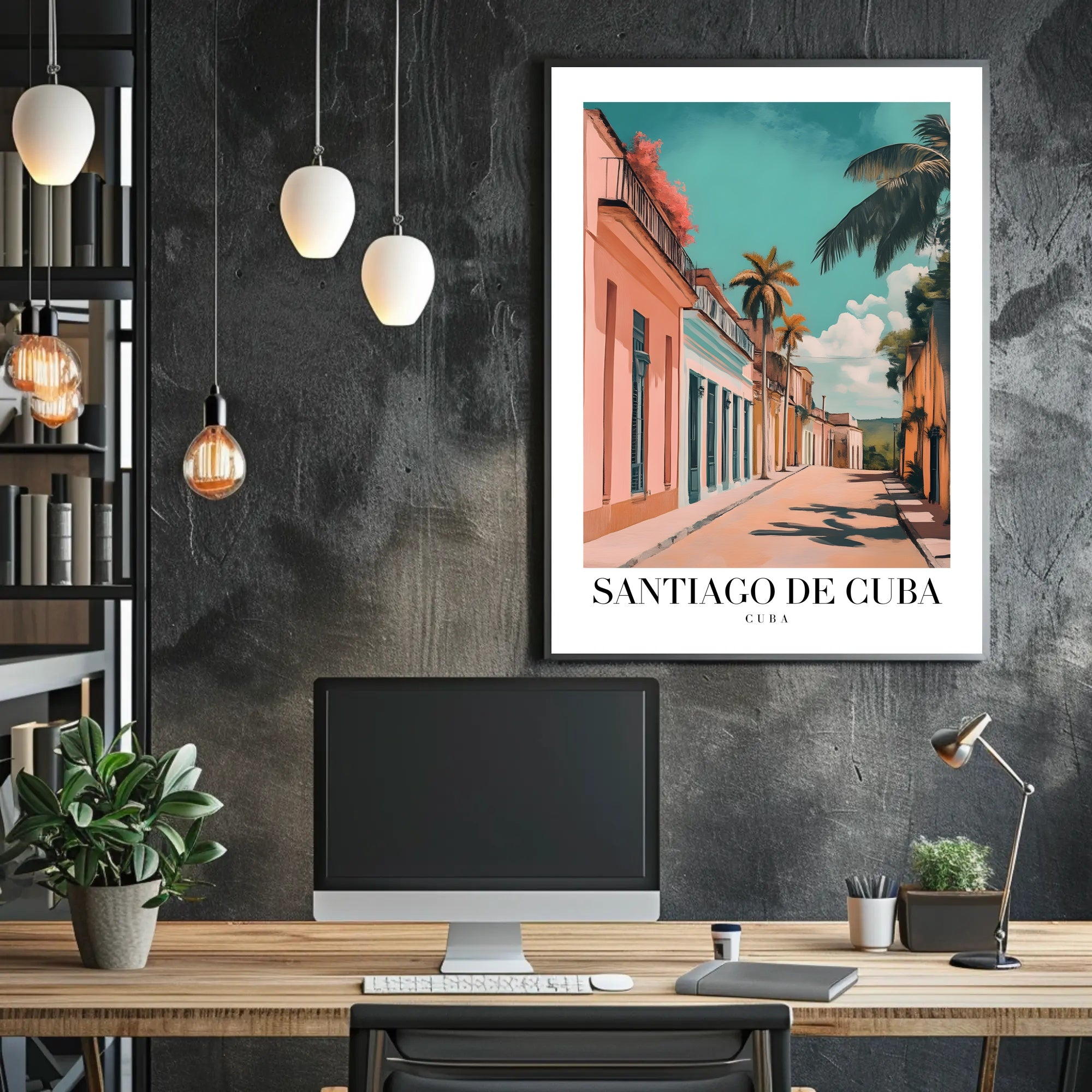 Vibrant Santiago de Cuba Street Scene Travel Poster PosterGoat