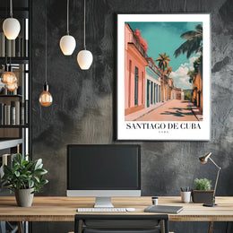 Vibrant Santiago de Cuba Street Scene Travel Poster PosterGoat