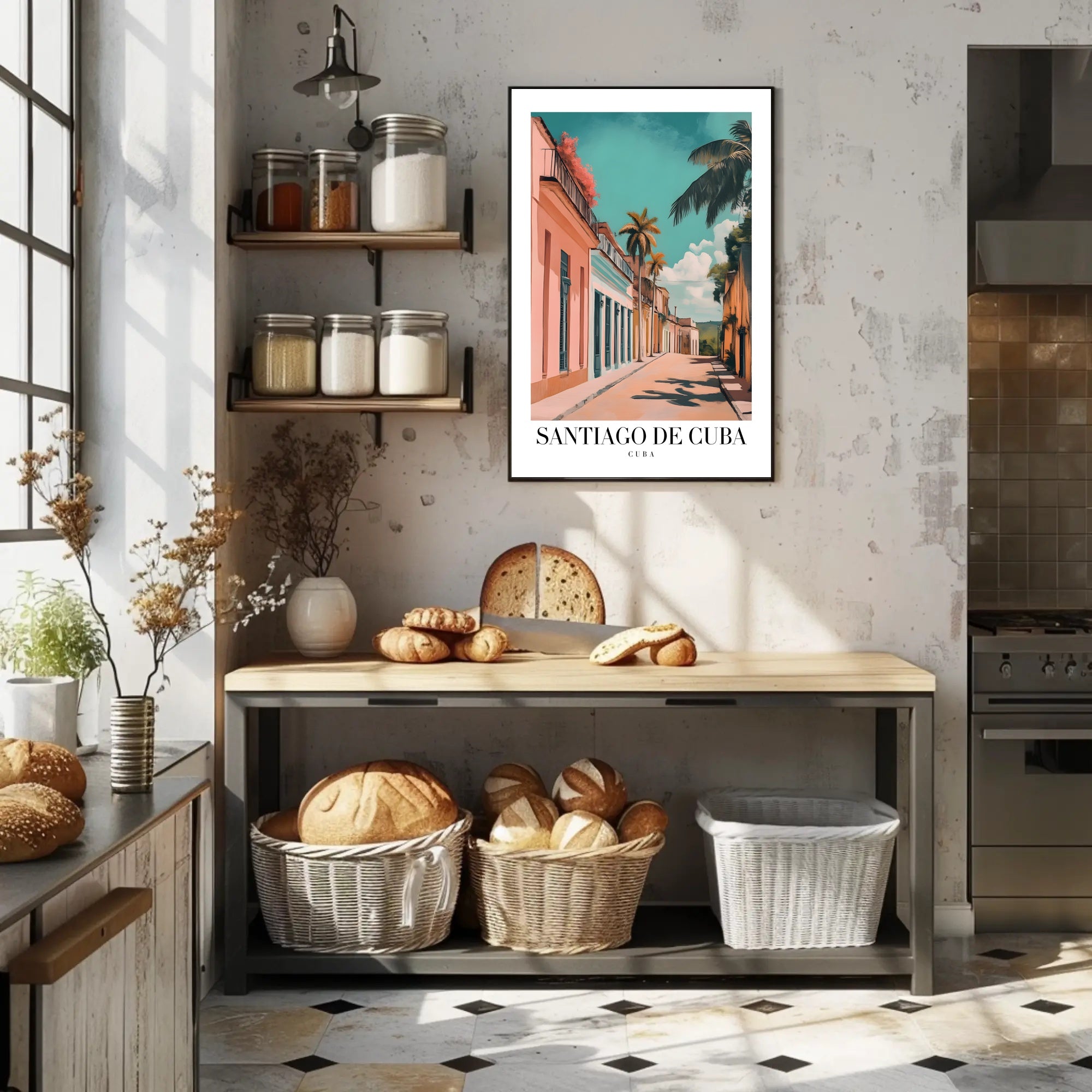 Vibrant Santiago de Cuba Street Scene Travel Poster PosterGoat