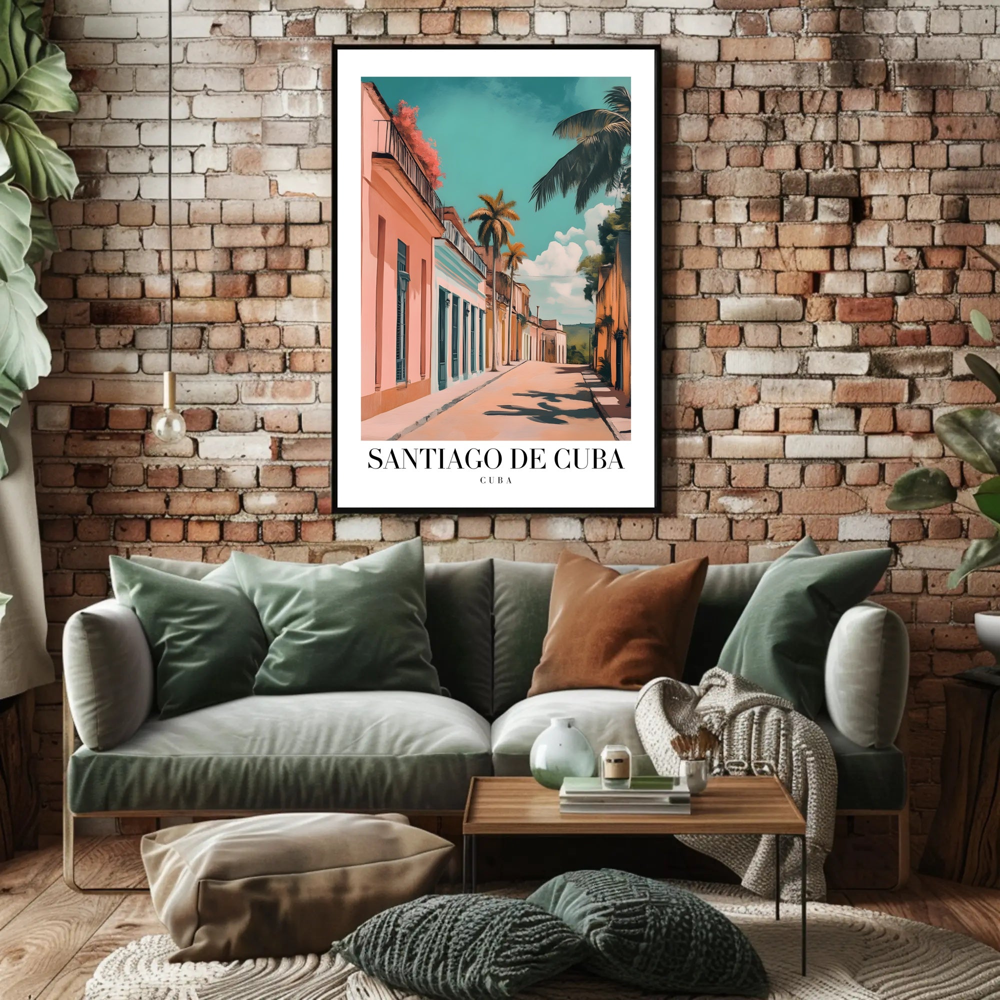 Vibrant Santiago de Cuba Street Scene Travel Poster PosterGoat