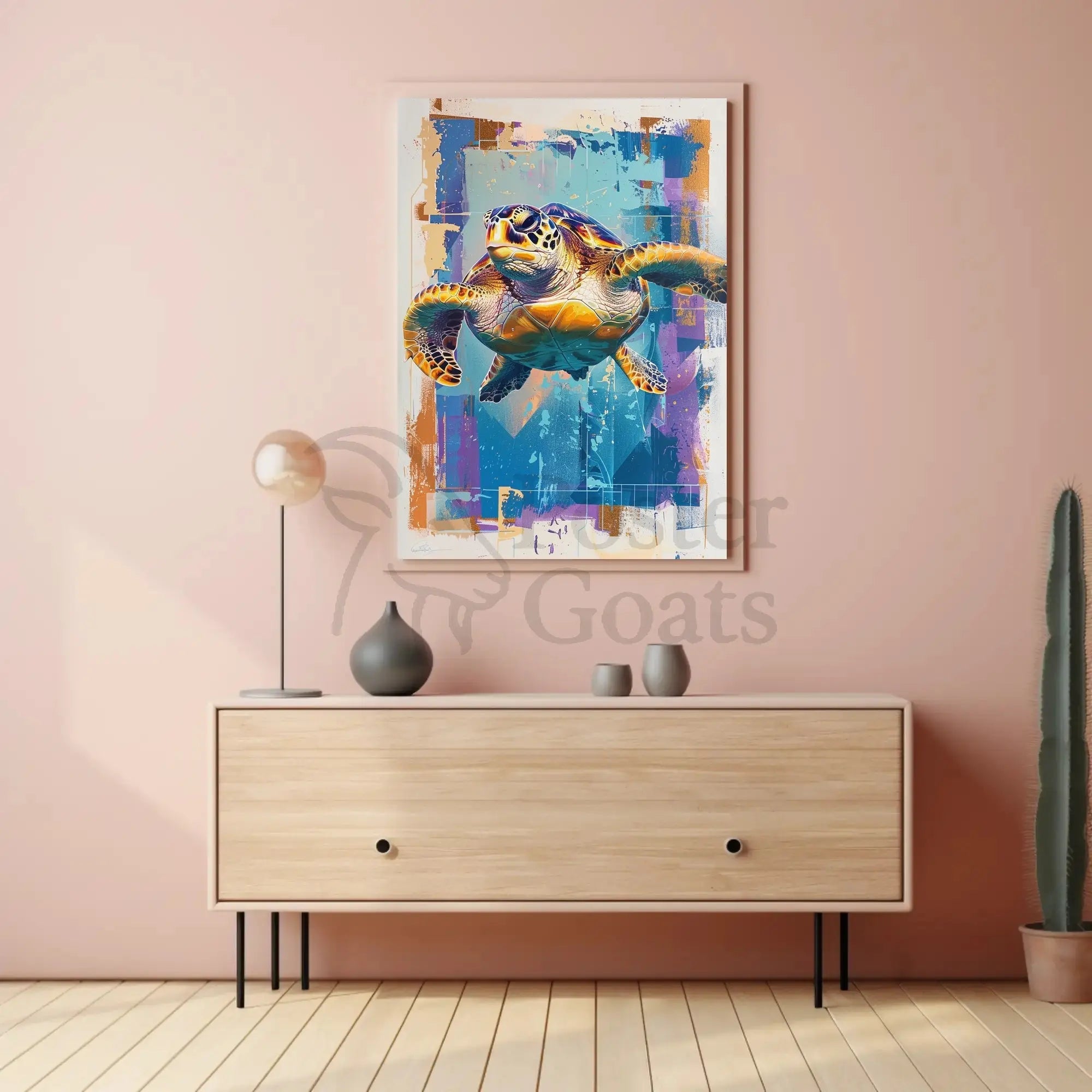Vibrant Sea Turtle Abstract Artistic Ocean Life Animal Poster PosterGoat