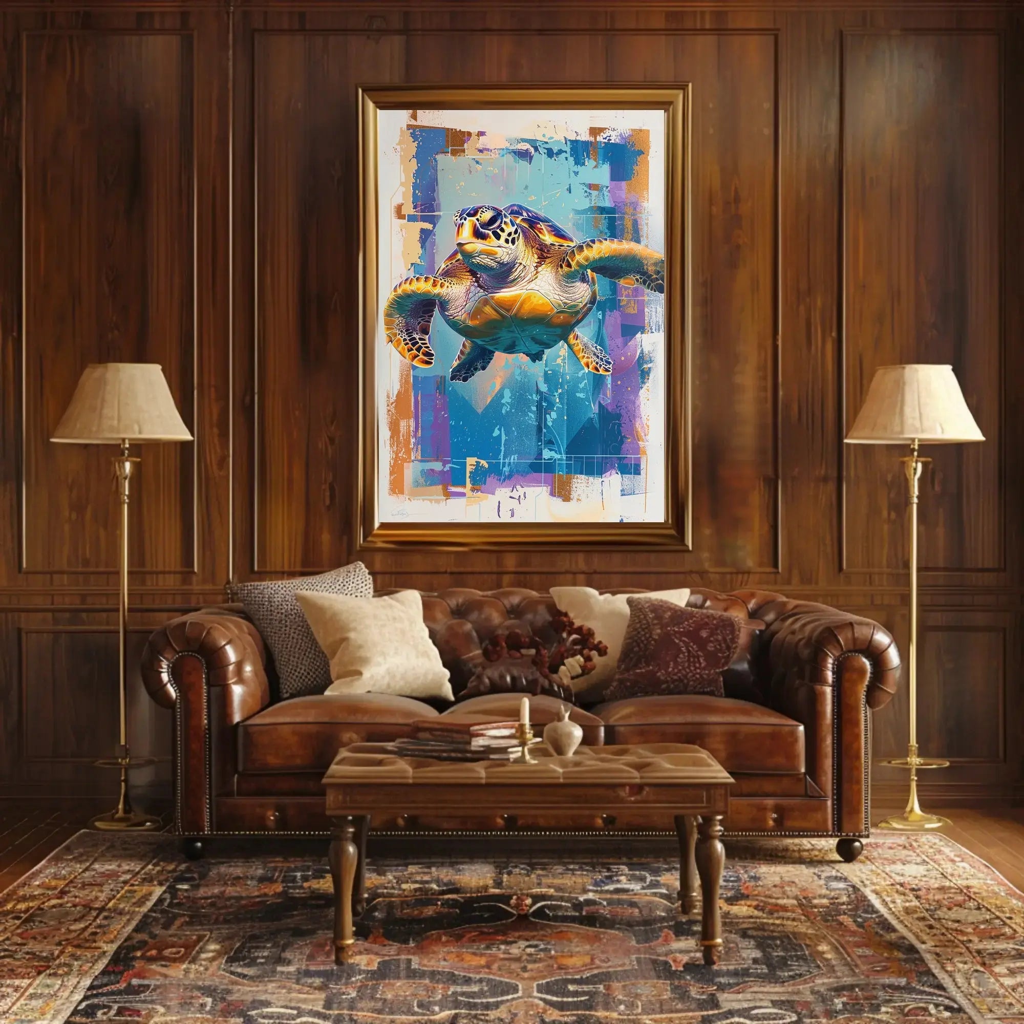 Vibrant Sea Turtle Abstract Artistic Ocean Life Animal Poster PosterGoat