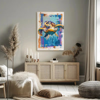Vibrant Sea Turtle Abstract Artistic Ocean Life Animal Poster PosterGoat