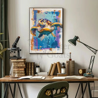 Vibrant Sea Turtle Abstract Artistic Ocean Life Animal Poster PosterGoat