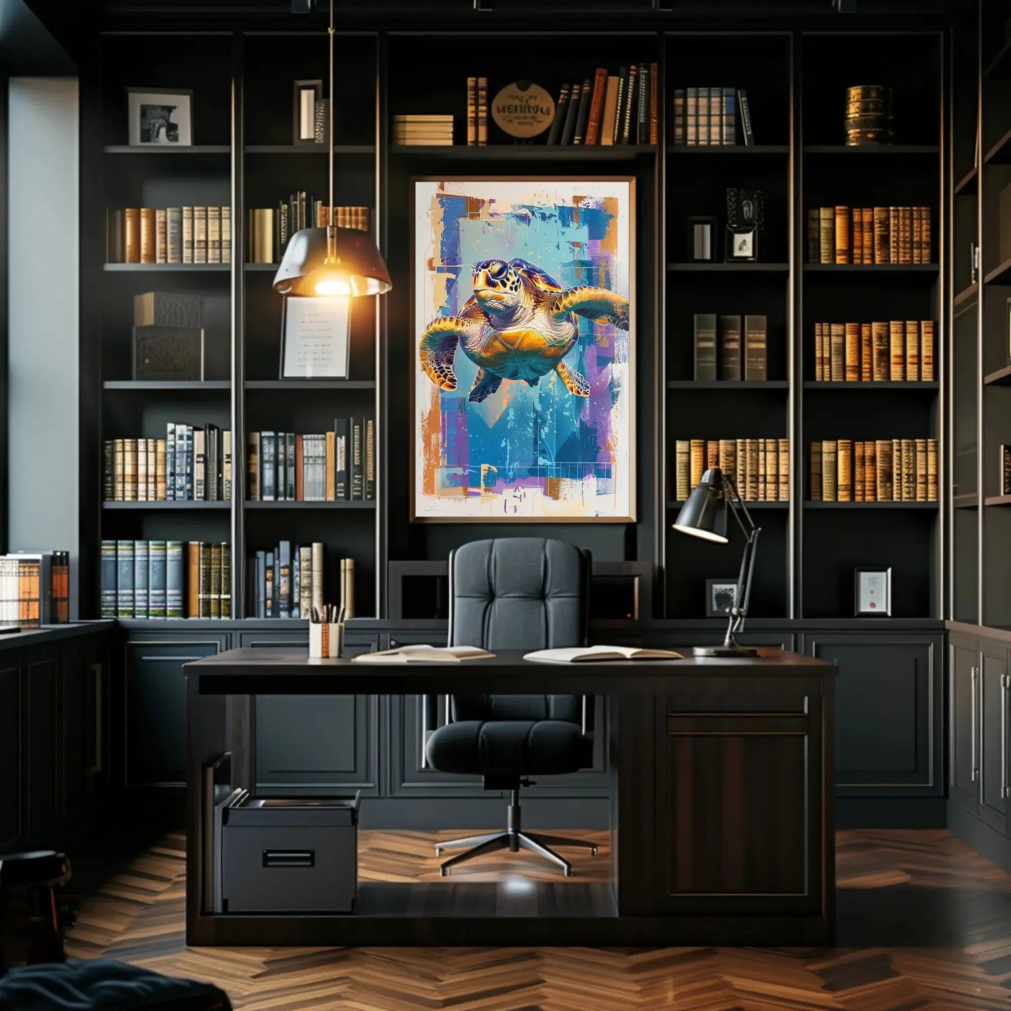 Vibrant Sea Turtle Abstract Artistic Ocean Life Animal Poster PosterGoat