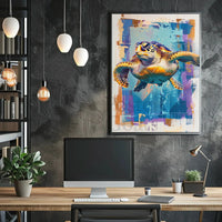 Vibrant Sea Turtle Abstract Artistic Ocean Life Animal Poster PosterGoat