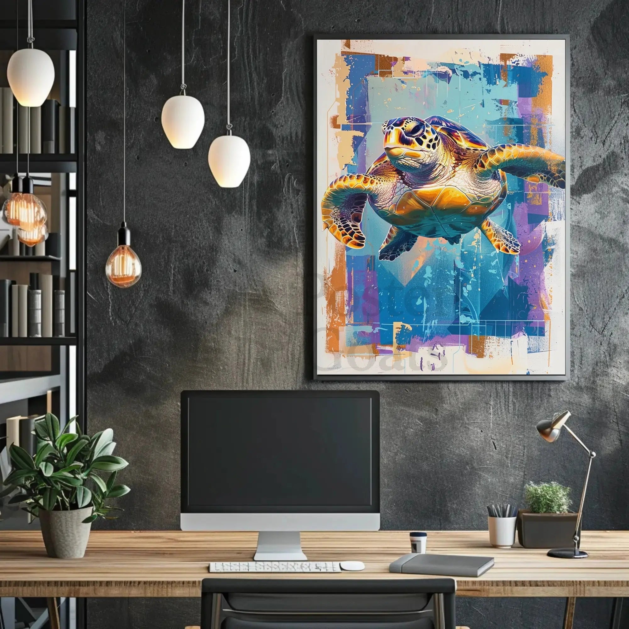 Vibrant Sea Turtle Abstract Artistic Ocean Life Animal Poster PosterGoat